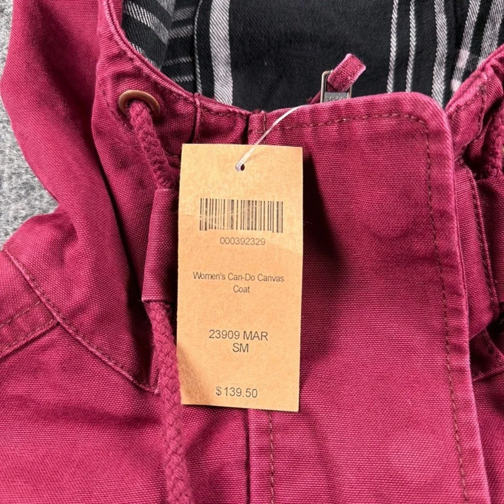 Duluth Trading Co Can-Do Canvas Coat‎ Womens Small Maroon Red Flannel Lined Hood